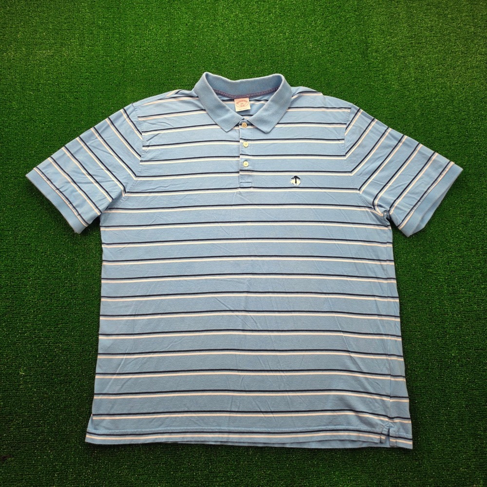 Brooks Brothers 1818 Polo Shirt‎ Mens 2XL Blue Striped 100% Cotton Preppy Golf